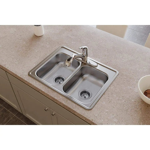 Dayton D225191 Equal Double Bowl Drop-In Stainless Steel Sink 25 By 19 By 6.25 Inch With 3.5 Inch Drain ADA Compliant