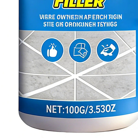 Fix Ceramic Gaps Fast With Heavy Duty Tile Filler Cream, 100g Waterproof Quick Dry Paste, product label showing usage icons.