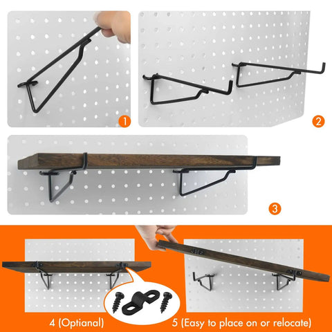 Two Pack Wooden Pegboard Shelves With Pro Grade Brackets And Thick Pegboard Hooks Durable Tool Organizer System for installation