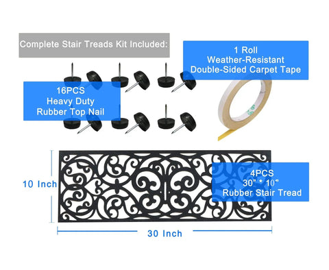 Outdoor Non Slip Rubber Stair Treads Set Of 4 With Stay On Kit Butterfly Design Anti Slip Mats For Steps 30 X 10 Inches with carpet tape