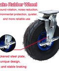 Beefed Up Heavy Duty Industrial Caster Wheels With Top Plate Swivel And Air Filled Rubber Casters Side Brakes Close-up