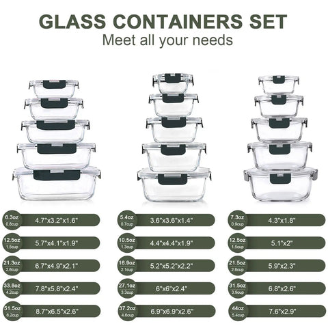 30 Piece Glass Food Storage Containers Set With Snap Lock Lids Airtight Meal Prep Containers For Microwave Oven Freezer And Dishwasher