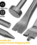 Beefy 10 Piece Air Hammer Bits Set With Spring Retainer for Tile Masonry Concrete Stone Demolition and Metal Shaping close-up