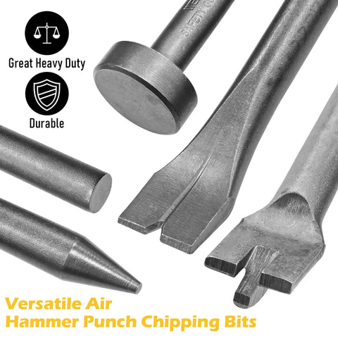 Beefy 10 Piece Air Hammer Bits Set With Spring Retainer for Tile Masonry Concrete Stone Demolition and Metal Shaping close-up
