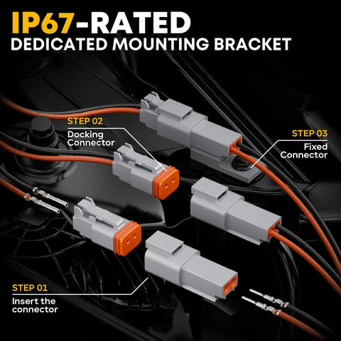 DT Series All In One Connector Crimp Tool Kit for waterproof automotive electrical connectors showing IP67 rated bracket.