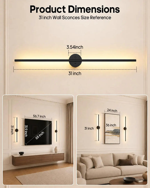 Battery Operated Wall Sconce Set of 2, 3000K & 9RGB Wireless Wall Light dimensions displayed with measurements 31-inch.