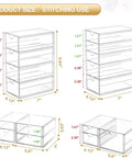 Dimensional diagram of Four Pack 16 Drawer Clear Desk Organizer Set For Makeup Jewelry Office Supplies And Stationery Dustproof Storage Drawers Space Saving Easy Access Stackable Clear Cosmetic And Craft Organizer Neat Freak Friendly