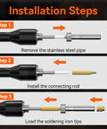 Installation steps for soldering iron in All-In-One Heat Set Inserts Kit For 3D Printers, Brass Threaded Inserts Pack With 350 Pieces