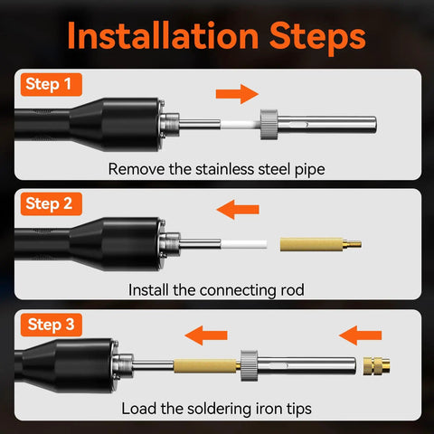 Installation steps for soldering iron in All-In-One Heat Set Inserts Kit For 3D Printers, Brass Threaded Inserts Pack With 350 Pieces