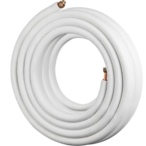 Fifty Foot Copper Line Set For Mini Split Air Conditioner And Heat Pump, Includes Three Eighths Inch And One Quarter Inch OD Copper Pipes