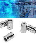 Straight Up Heavy Duty Five Piece Steel Shaft Coupling Set Featuring Flexible Motor Couplers For Smooth Mechanical Transmission Rock Solid Zero Slip Design Fits Six To Eight Mm Shafts Perfect For Shop Builds - Close-up of steel couplings.