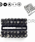 Drop Dead Tough Tamper Proof Security Bit Set Loaded With Rock Solid Phillips Torx And Hex Magnetic Drivers For Power Drills And Impact Guns 33 Piece Chrome Vanadium Steel Kit in organized storage case.