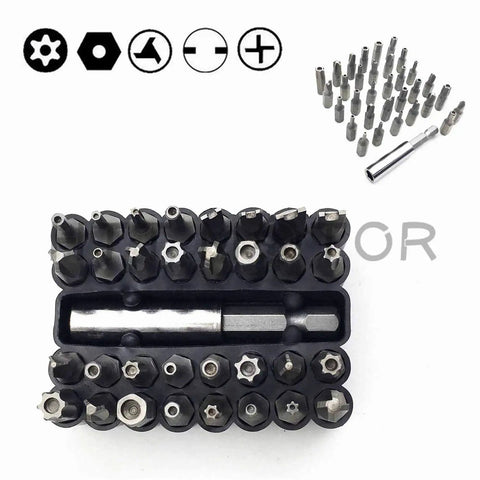 Drop Dead Tough Tamper Proof Security Bit Set Loaded With Rock Solid Phillips Torx And Hex Magnetic Drivers For Power Drills And Impact Guns 33 Piece Chrome Vanadium Steel Kit in organized storage case.
