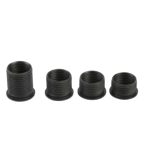 Four inserts of a Cylinder Head Rethread Kit For Aluminum Heads Only With Tap And Reamer And Three Eighths Inch sizes.
