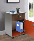 Slick Locking Vertical File Cabinet With Smooth Glide Casters And Ample Under Desk Storage Space with top drawer and open file compartment.