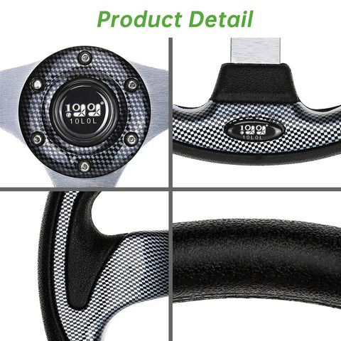 Classic Gray Golf Cart Steering Wheel close-up showing grip texture and center hub, fits EZGO, Club Car, and Yamaha models.