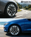 4 Pack Car Wheel Hub Center Cap Set 60mm Outer Diameter 56mm Inner Diameter 0.57 Inch Thick on SUV and Sedan wheels.