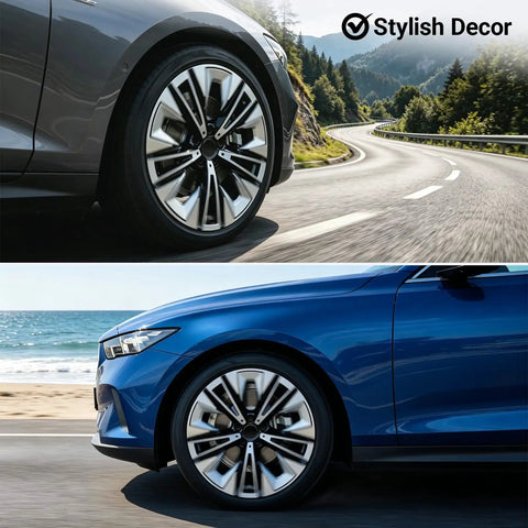 4 Pack Car Wheel Hub Center Cap Set 60mm Outer Diameter 56mm Inner Diameter 0.57 Inch Thick on SUV and Sedan wheels.