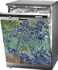 Magnetic Dishwasher Cover For Front Panel With Van Gogh Irises Print, Reusable Decal on open dishwasher, 23.5 By 26 Inches