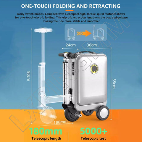 Straight Fire Rideable Electric Suitcase 20 Inch Smart Carry On Luggage For Adults with one-touch folding feature.