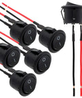Six Pack Pre Wired Round Rocker Switches 2 Position On Off Toggle 12V DC With 100mm Leads for Boat Car RV in black, 21x15mm