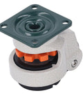 Heavy Duty Leveling Casters With Height Adjustable Pads And Smooth Rolling Wheels For Workbenches And Cabinets That Are Built Like A Tank And Handle Serious Weight Without Breaking A Sweat with green plate and orange adjuster
