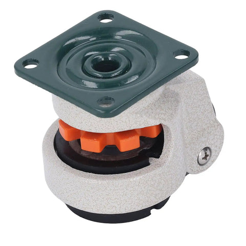 Heavy Duty Leveling Casters With Height Adjustable Pads And Smooth Rolling Wheels For Workbenches And Cabinets That Are Built Like A Tank And Handle Serious Weight Without Breaking A Sweat with green plate and orange adjuster