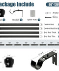 Package contents of Telescoping Curtain Rod For 66 To 120 Inches With 1 Inch Steel Rod, brackets, finials, and installation parts