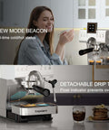 Woman using 20 Bar Espresso Machine With Steam Milk Frother, Stainless Steel Coffee Maker With LED Display For Home And Office