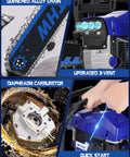 58cc Gas Powered Chainsaw With 20 Inch And 18 Inch Quick Switch Bars Large 550 Ml Fuel Tank And 260 Ml Oil Tank features