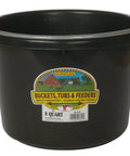 8-Quart Black Plastic Buckets For Home, Garage, And DIY Projects, Go-To Multipurpose Storage, image showing front label view
