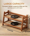 Two Tier Bamboo Coffee Station Organizer for Mugs and Cups, Space Saving Countertop Rack, Dark Gray Finish, 14.6"x6.7"x10.6"