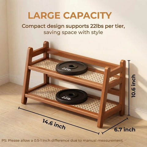 Two Tier Bamboo Coffee Station Organizer for Mugs and Cups, Space Saving Countertop Rack, Dark Gray Finish, 14.6"x6.7"x10.6"