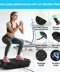 Woman using Vibration Plate For Lymphatic Drainage And Full Body Workout With Resistance Bands 450 Lbs Capacity Black at home gym