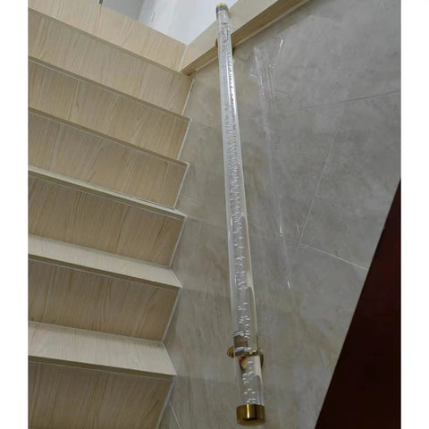 Clear Acrylic Stair Rail With Elegant Gold Brackets Adjustable Handrail Kit For Indoor Outdoor Rooms Slick Look Top Shelf Home Flex Easy Install Four Point Five Feet installed on wooden steps.