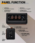 Control panel of Ultra Portable 5W Dual Speaker Bluetooth Guitar Amplifier With Rechargeable Battery Clean And Overdrive Modes