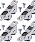 Four Pack Mini Rigid Caster Wheels Double Row Steel Brackets With Brown Polyurethane Treads, includes screws for installation.