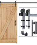 Image of 8 Ft Heavy Duty Sliding Barn Door Hardware Kit Black Finish Fits 42 To 48 Inch Doors Includes Pull Handle Set And Floor Guide
