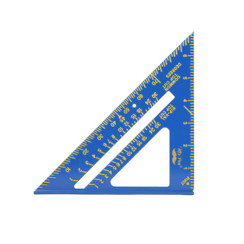 Compact Seven Inch Rafter Square Carpenter Tool For Woodworking And DIY Jobs Featuring Slick Blue Anodized Aluminum Construction.