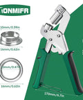 Beast Mode Grommet Tool Kit With 3/8 Inch Eyelets showing heavy duty metal grommet press and included hole cutter pliers