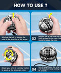 Instructional guide for using the Torque Ball Hand Exerciser Dope Grip Strength Trainer For Forearm Strengthener Wrist Power Gyro Ball Hand Strengthening Device Wrist Strengthener Finger Exerciser Auto Start Black Without Light, showing step-by-step usage instructions.