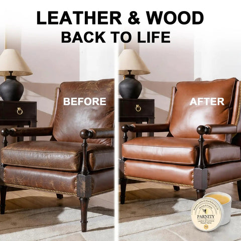 Top Shelf Leather Repair Salve And Residue Free Conditioner Slick Polish For Cars Sofas Shoes And Wood Furniture Fast Absorb Nourishing Balm That Seriously Revives Your Gear Daily before and after leather chair treatment.