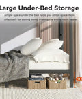 Heavy Duty Queen Over Queen Bunk Bed Frame Rock Solid Steel Sleep Stack For Adults And Teens Built Tough Loft Setup With Safe Ladder Plus Guardrails Silent Slats Zero Box Spring Needed Black with under-bed storage baskets.