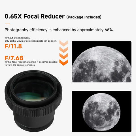 0.65X focal reducer lens for 127mm Mak Telescope For Stargazing And Deep Sky Imaging With F11.8 Aperture, black metal OTA accessory