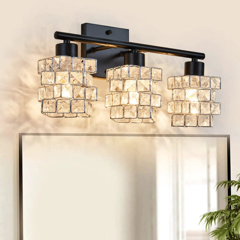 3 Light Crystal Bathroom Vanity Light Fixture Over Mirror Rotatable Matte Black Crystal Indoor Wall Lights Sink Mirror Foyer Chrome Glass Modern Lampshade