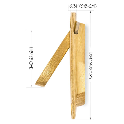 Side view of inlaid flush brass cabinet handle with measurements, part of the Inlaid Flush Brass Cabinet Handles Set Of 2.