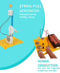 Hands On Electric Circuit Kit For Kids And Students 8 Experiments In 7 Sets With Series And Parallel Circuits Seawater Power Fruit Batteries Beginner Friendly Electrical Science Projects, string-pull generator and human conduction board