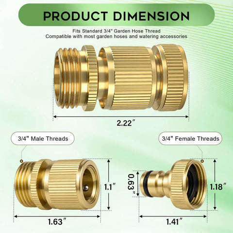 Brass Garden Hose Quick Connect Kit With Four Male And Four Female Connectors, Extra Washers, Leak Resistant, Quick Release Fittings