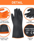 Kick Some Serious Grime With These Xl 14 Inch Latex Chemical Resistant Gloves Heavy Duty Rubber Kitchen Gear Waterproof Acid Alkali Oil Safe For Tackling Nasty Messes And Forearm Shielding - Black gloves with orange lining, showing comfortable grip and crimped cuff design.