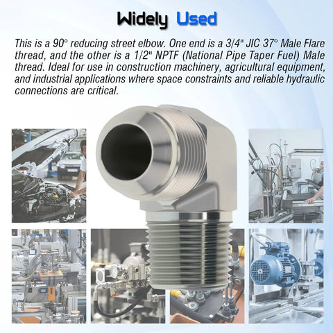 Three Quarter JIC 37 Degree Male To Half Inch NPTF Male Hydraulic Hose Fittings 90 Degree Elbow Adapter, metal fitting